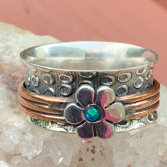 BOUTIQUE 2-TONE MEDITATION FIRE OPAL 925 RING, 8 - Picture 6 of 11